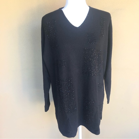 Vintage Cashmere Angora Wool blend women tunic sweater size L black - Picture 1 of 6